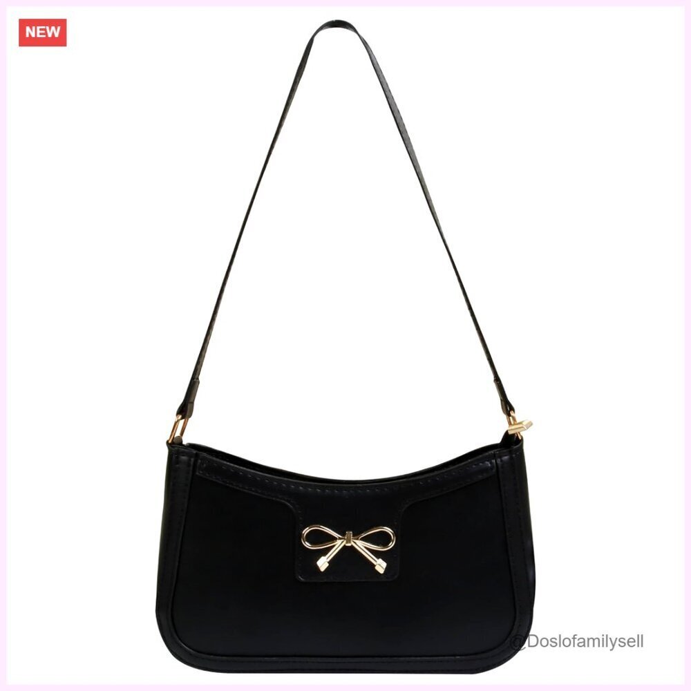 Faux Leather Shoulder Bag with Bow Accent, Compact Hobo Tote for Work Travel